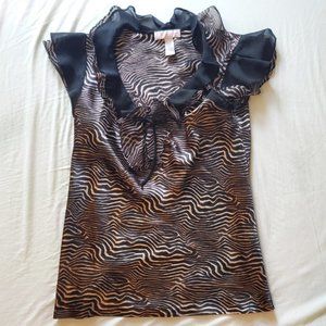 Oscar De La Renta Pink Label Women's Short Sleeve Zebra Blouse - Medium